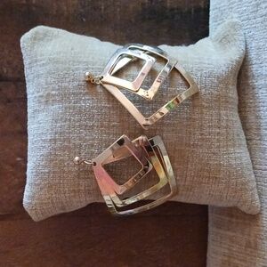 Gold Tone Triple Dangle Square Earrings